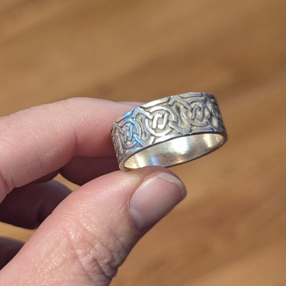Celtic Knot Ring Sterling Silver Wedding Wide Labyrinth Etched Trinity Band 11.5 - Picture 8 of 8